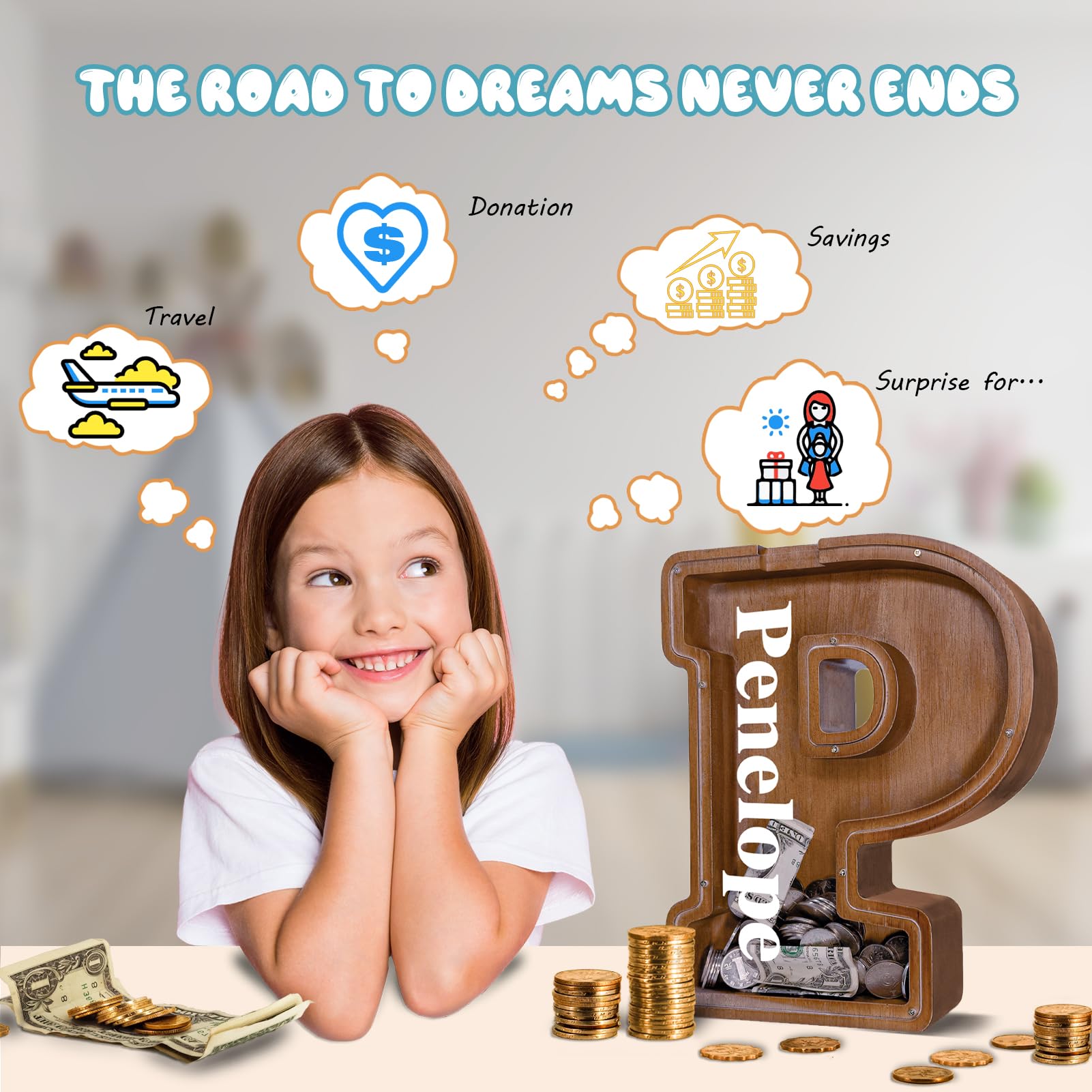 JOOMLAFLY acrylic savings panel lets kids monitor growth easily.