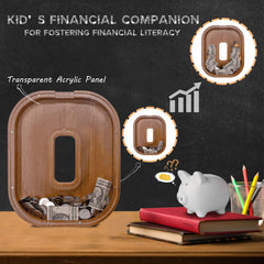 JOOMLAFLY initial-letter piggy bank with clear acrylic panel, easy visibility of savings progress