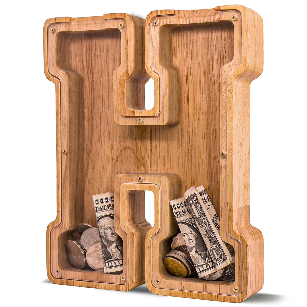 JOOMLAFLY wooden initial piggy bank with durable design for kids' savings