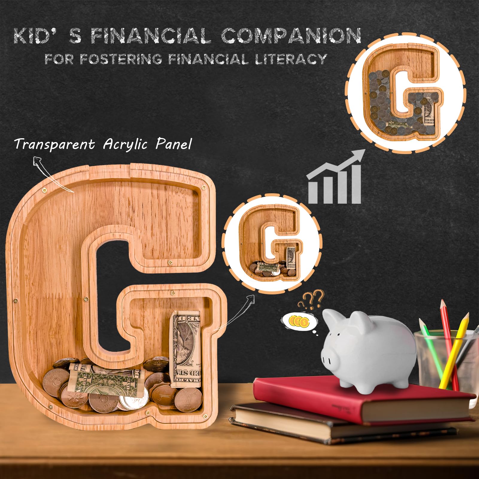 JOOMLAFLY personalized engraving on acrylic panel piggy bank for keepsake gift