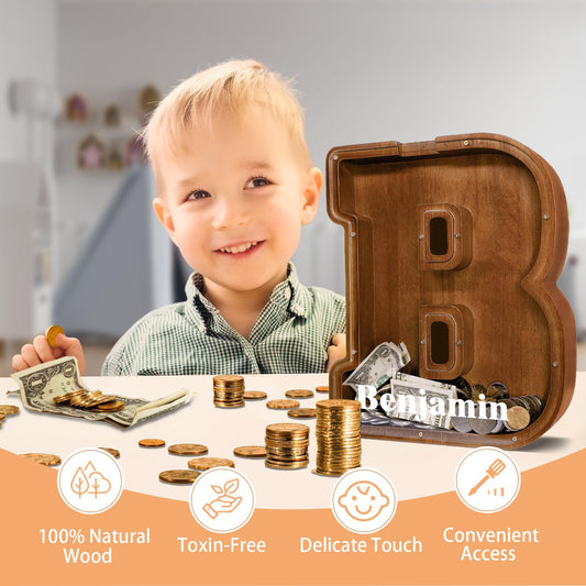 JOOMLAFLY safe-finish wooden piggy bank with mineral oil and beeswax for toxin-free use