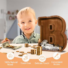 JOOMLAFLY safe-finish wooden piggy bank with mineral oil and beeswax for toxin-free use