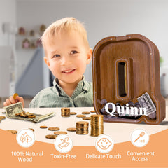 JOOMLAFLY wooden bank with acrylic window to view savings progress