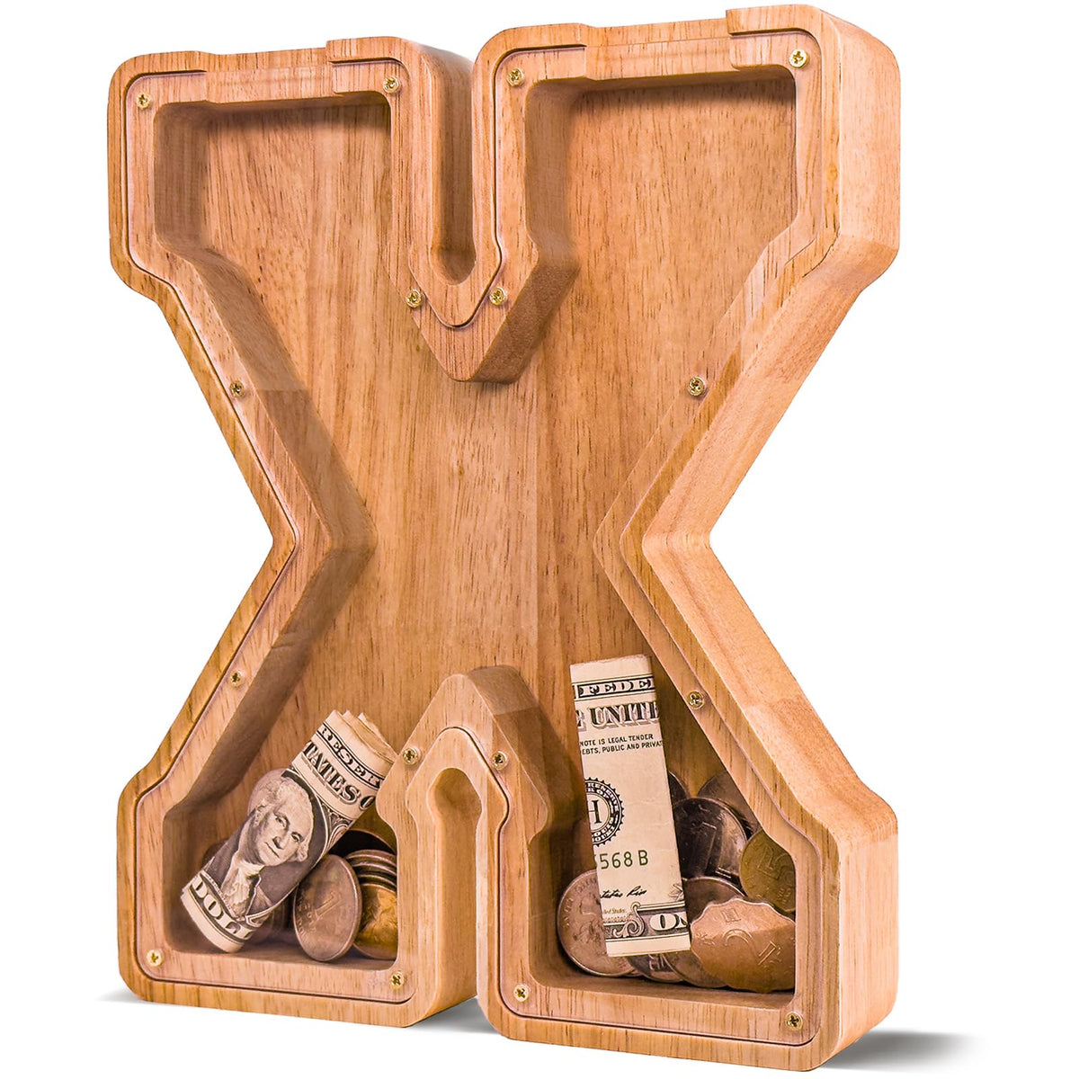 JOOMLAFLY wooden letter bank front view highlighting durable craftsmanship and safe materials