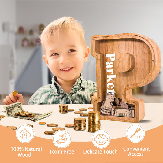 JOOMLAFLY wooden-letter-bank-kids displays a large capacity for growing savings.