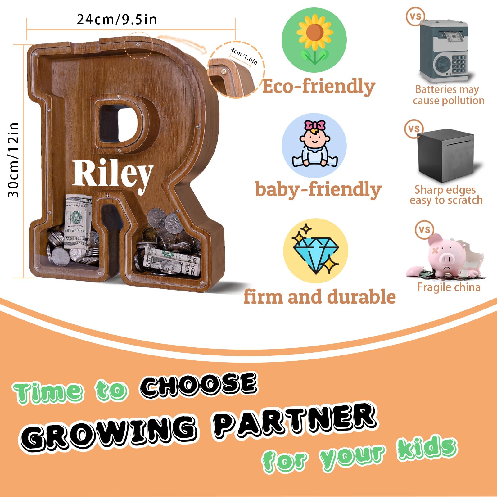 JOOMLAFLY wooden letter piggy bank engraving sample highlights custom gift potential