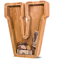 JOOMLAFLY wooden letter piggy bank front view promotes early savings habits