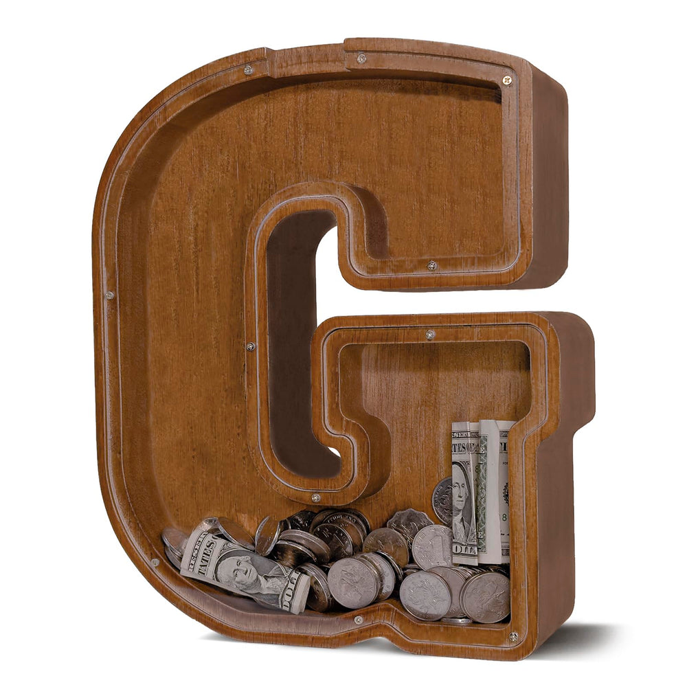 JOOMLAFLY wooden letter piggy bank initial A with smooth finish for kids' savings