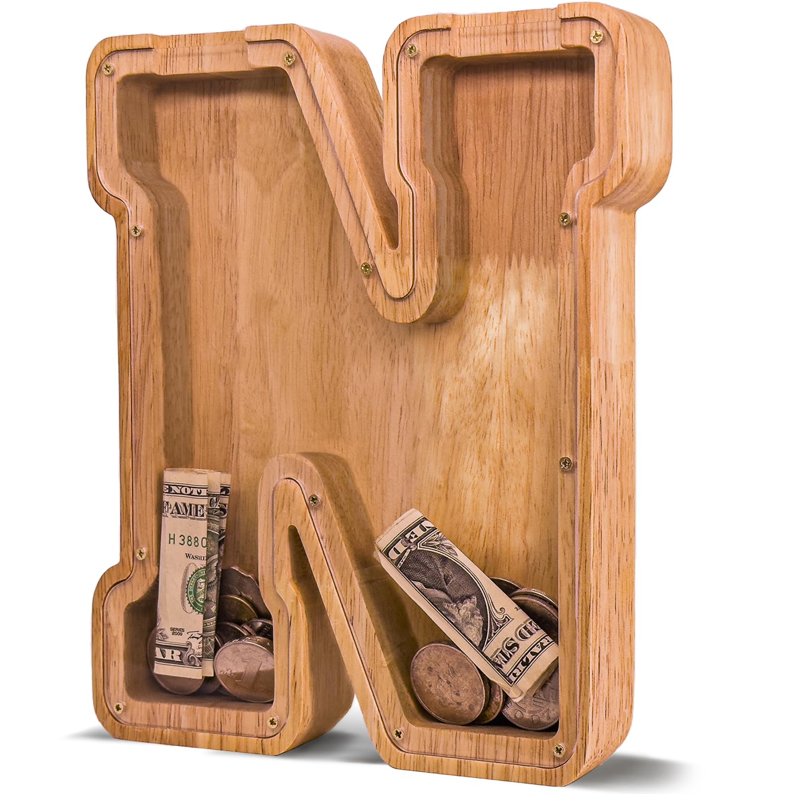 JOOMLAFLY wooden letter piggy bank initial view boosts early saving habits