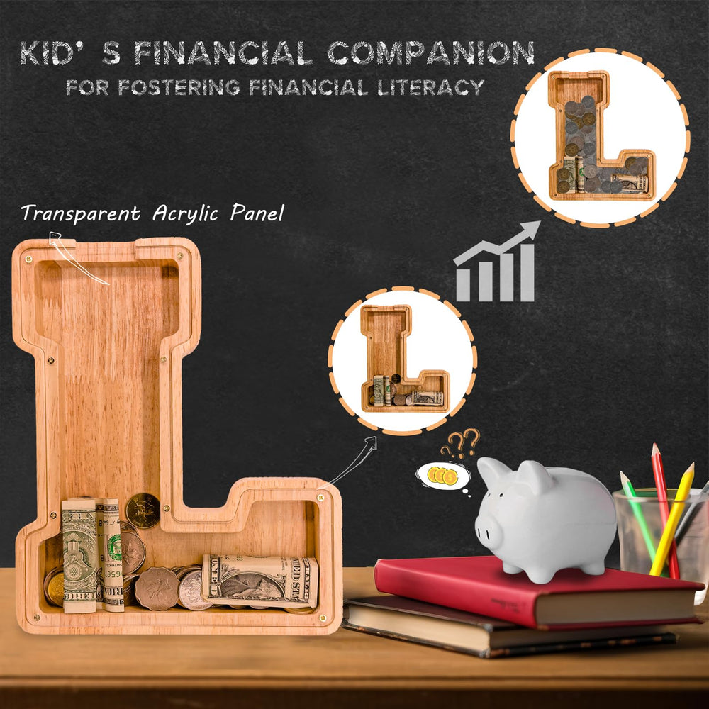 JOOMLAFLY wooden piggy bank transparent panel helps kids monitor savings