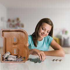 JOOMLAFLY wooden letter piggy bank used as a wedding card box