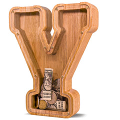 JOOMLAFLY wooden letter piggy bank for kids savings and durable decor