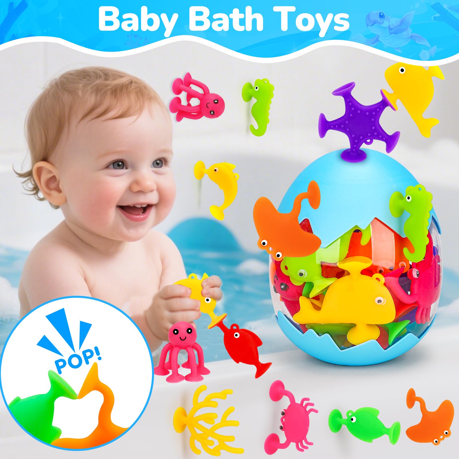 Joosharkidz seahorse suction bath toy enhances bath time grip and play