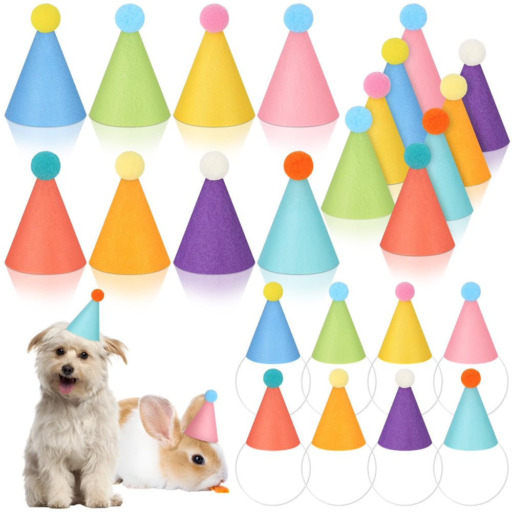 Joottuan mini party hats multicolor pack for stuffed animals, soft felt materials and adjustable straps.
