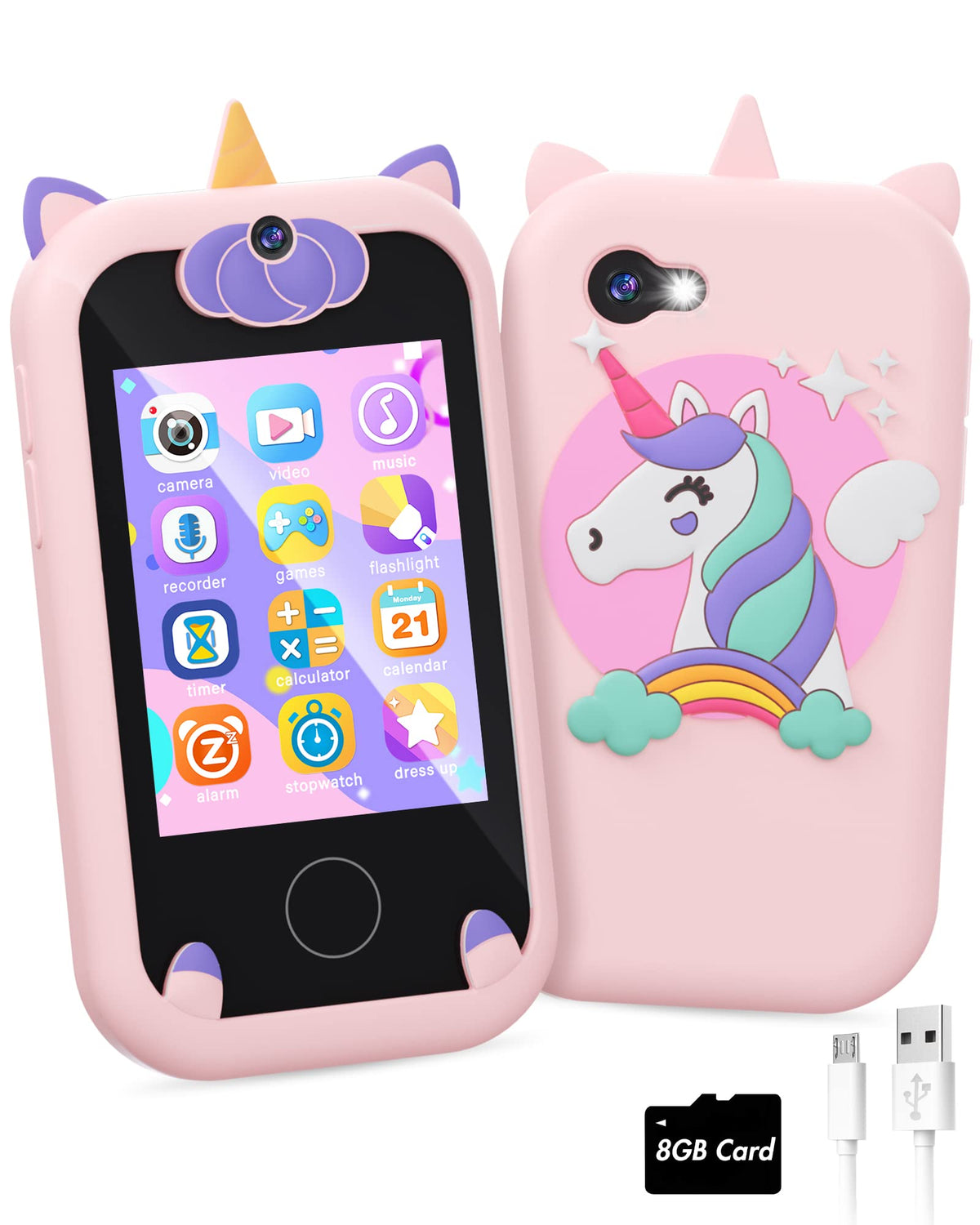 Joozfee unicorn-front view of the kids smart phone, a playful learning companion