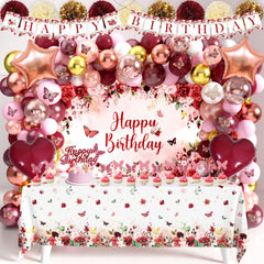 JOPHMO burgundy birthday backdrop enhances party photo moments.