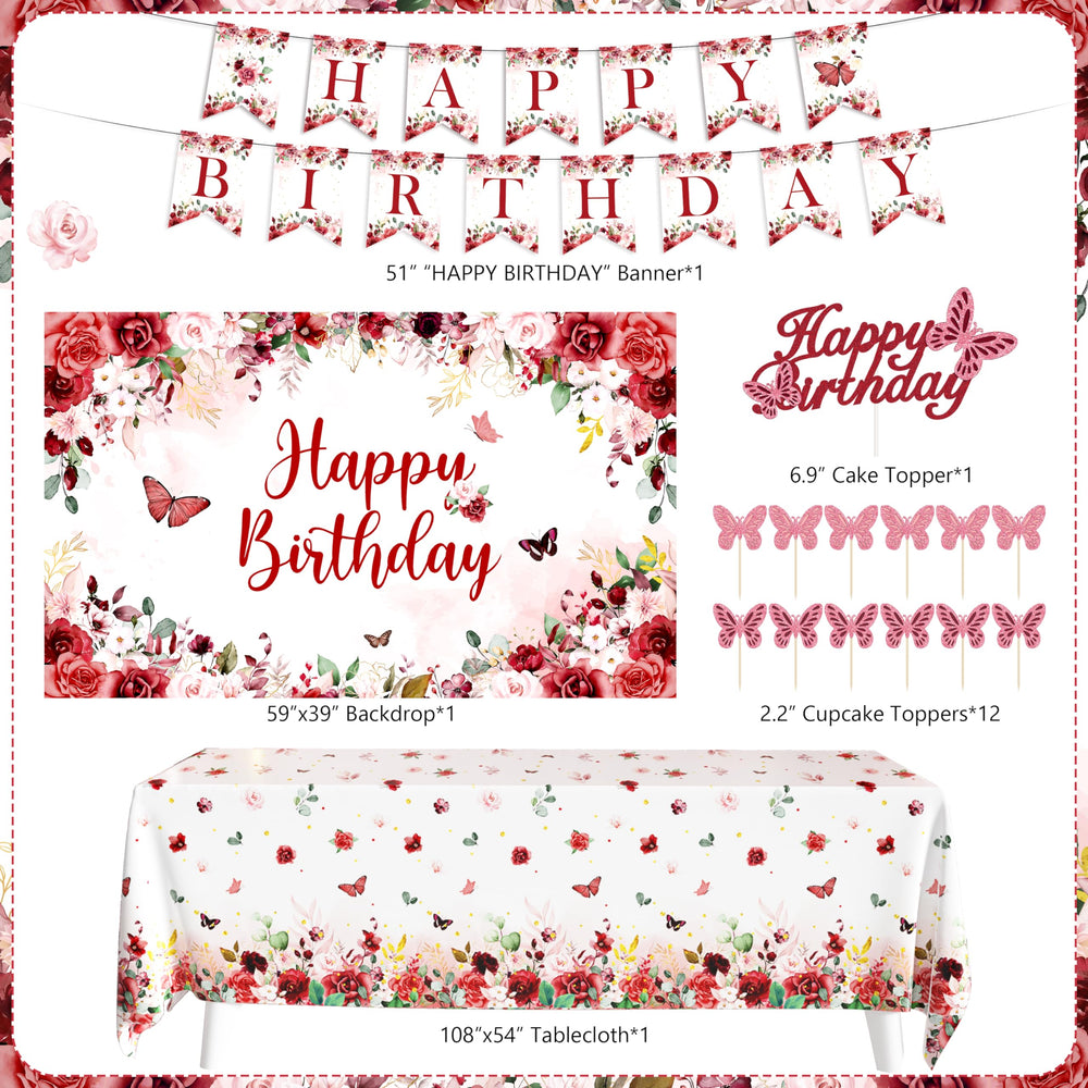 JOPHMO burgundy birthday banner adds festive signage for guests.