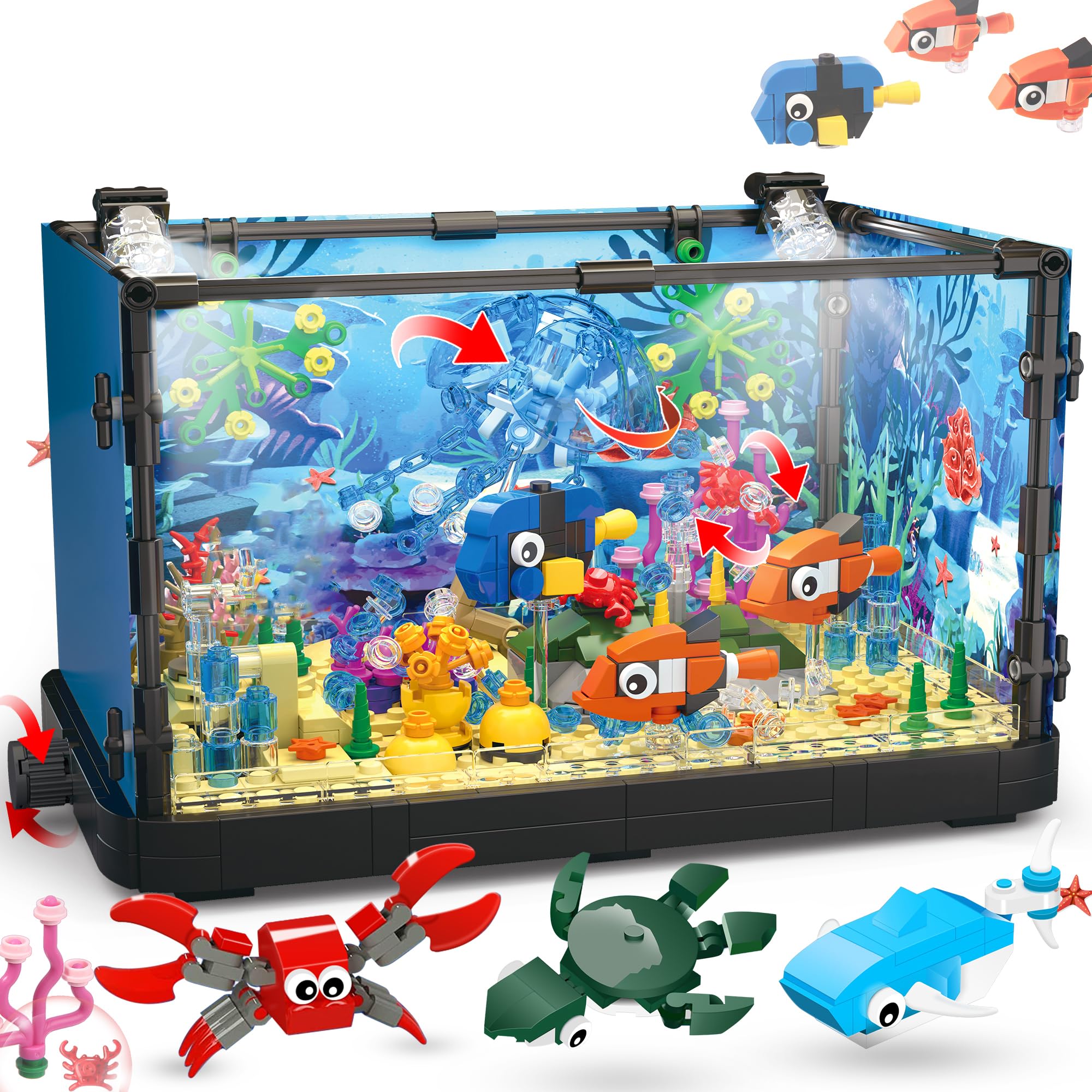 Jorumo fish tank building block Atlantis scene with vibrant marine life display