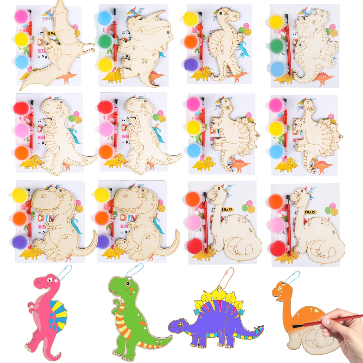 JOTIKO dinosaur painting kit: kids color wooden slices and make keychains