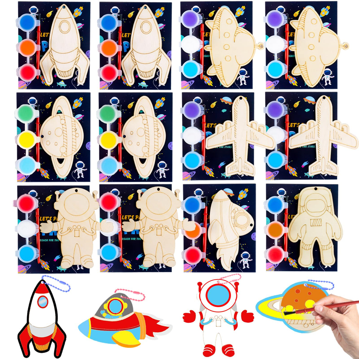 JOTIKO space keychain rocket design for kids to paint and display on backpacks