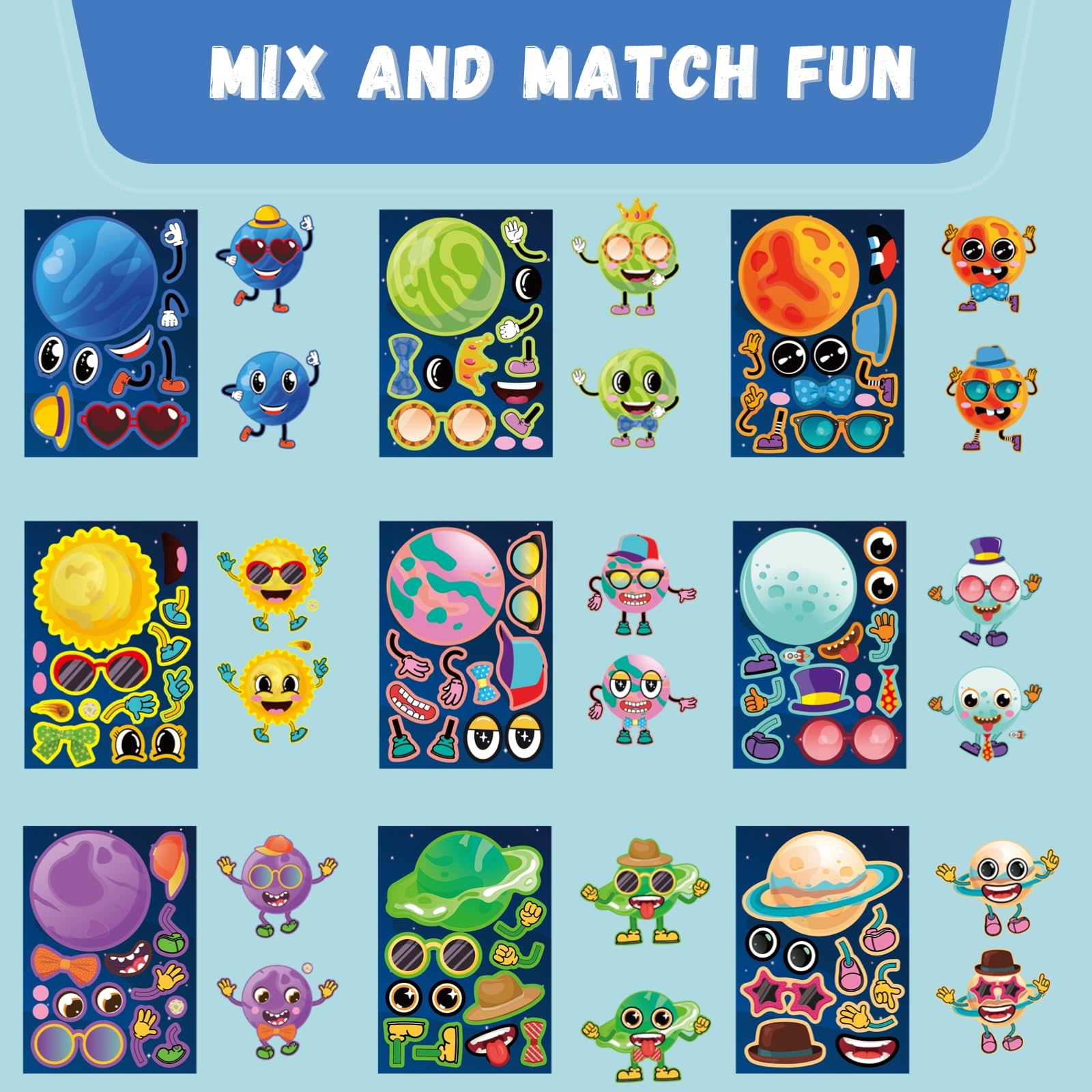 Jovial and Joyful Saturn rings and stars stickers add durable celestial accents for bottles.