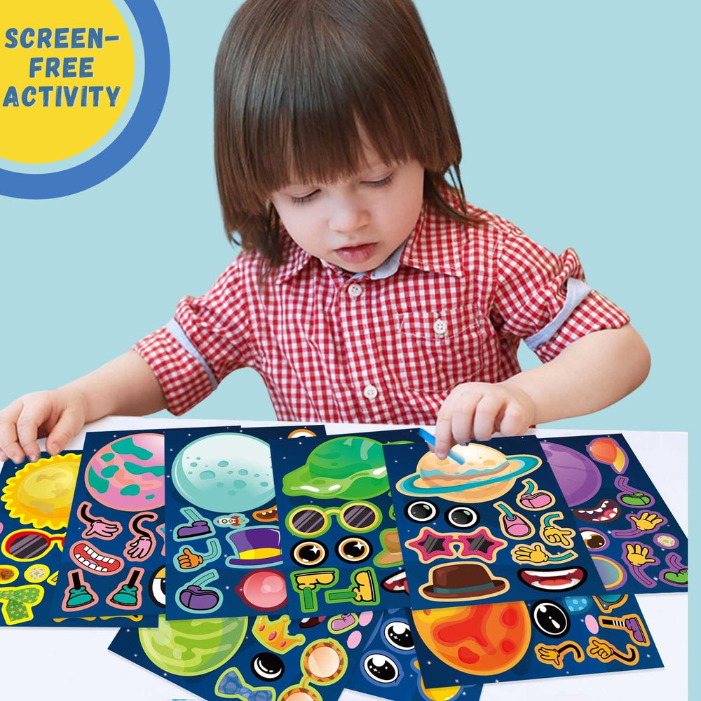 Jovial and Joyful space rocket stickers highlighting energetic space themes for kids' crafts.