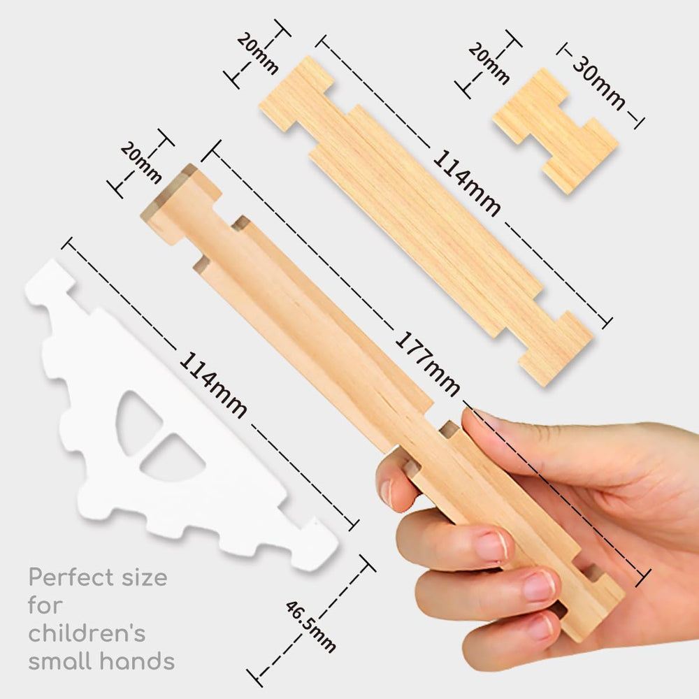 Jovi-mindly Notchies wooden block close-up shows smooth surface and child-safe edges.