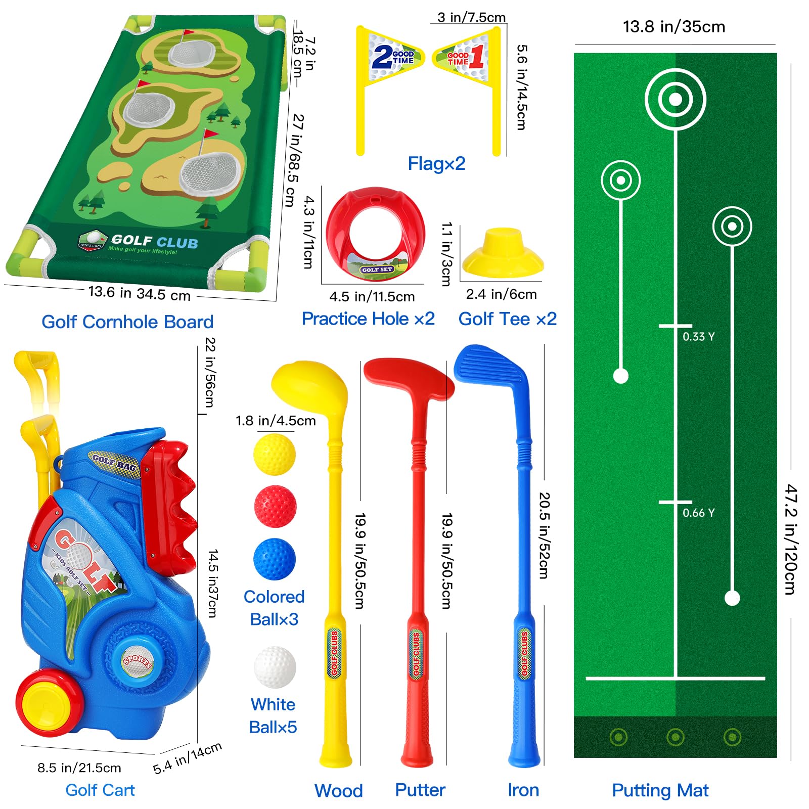Jovizo eight golf balls blue, larger size reduces choking risk for toddlers.