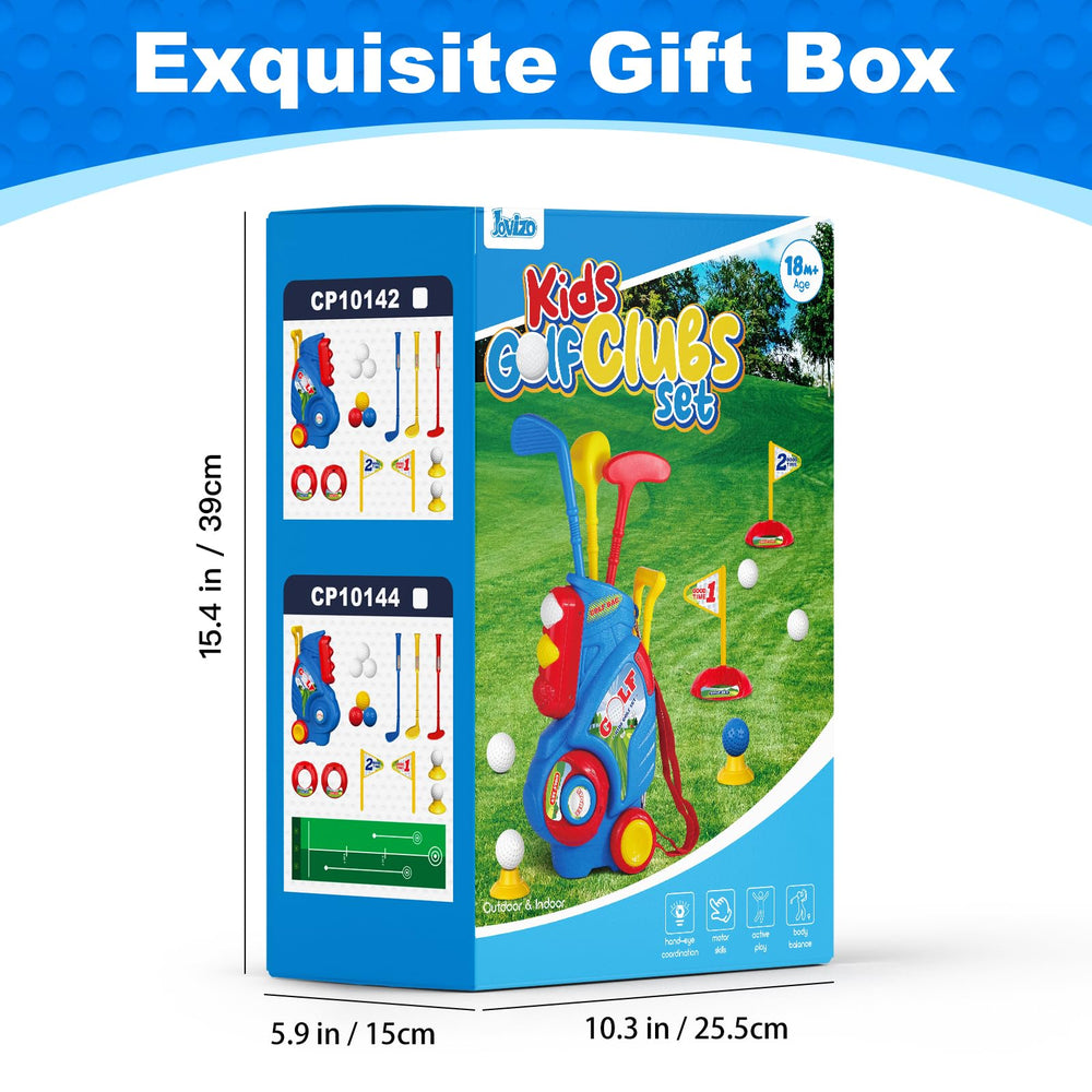Jovizo blue toddler golf set is bright and inviting.