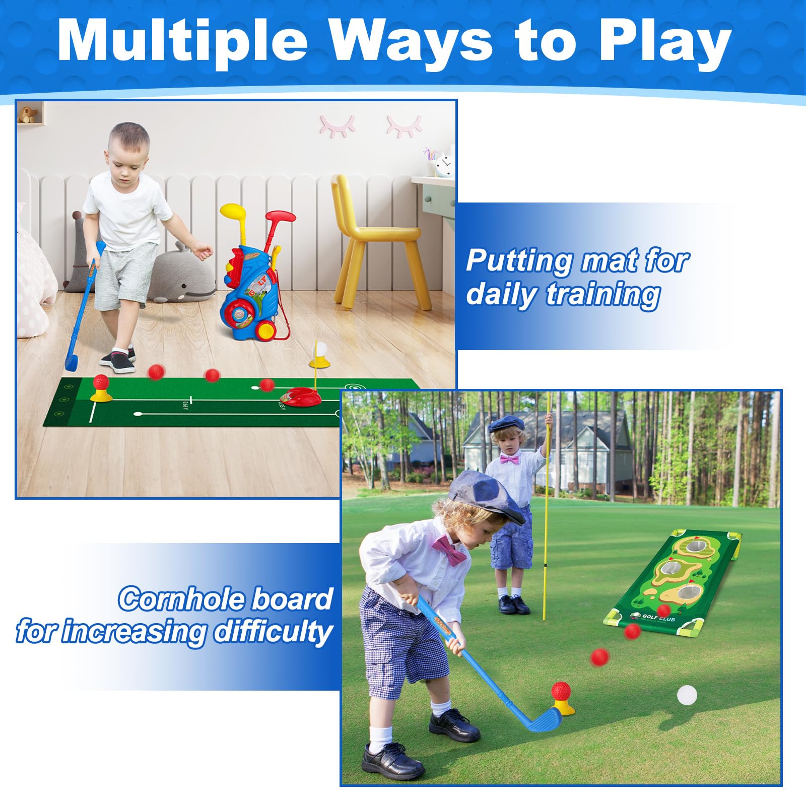 Jovizo left-handed golf clubs blue, inclusive set for young learners.
