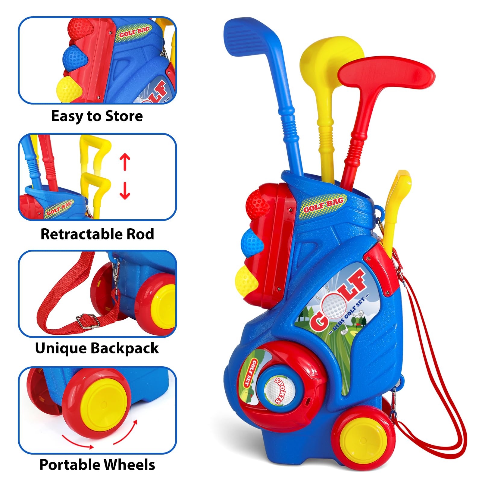 Jovizo toddler golf clubs are lightweight and safe for little hands.