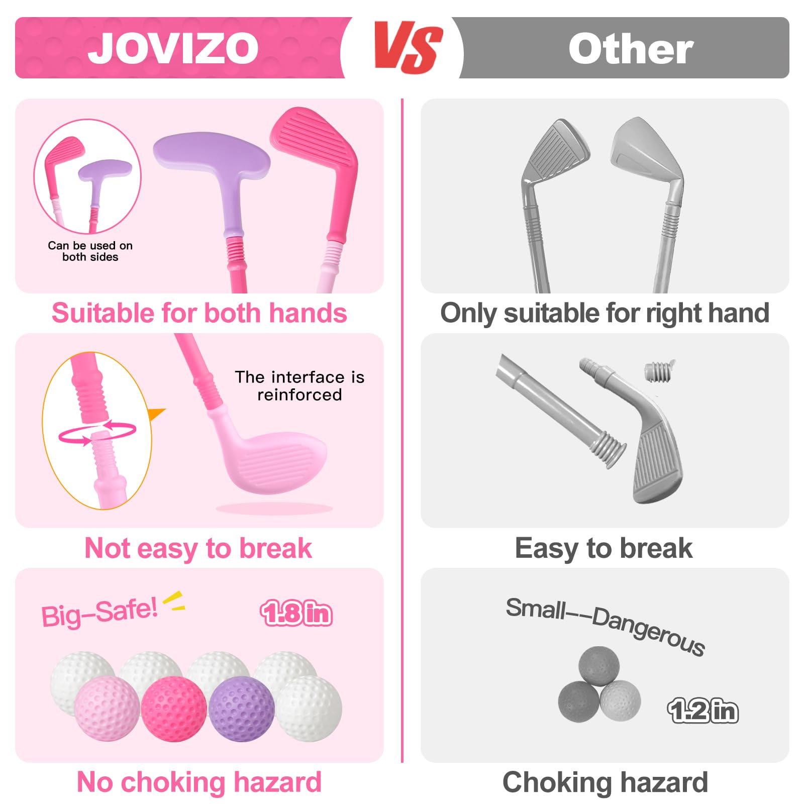 Jovizo toddler golf clubs designed for little hands and safe play.