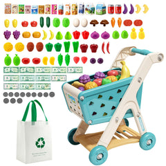 Jovow 102pcs kids shopping cart with pretend food — inviting imaginative play and role-playing.