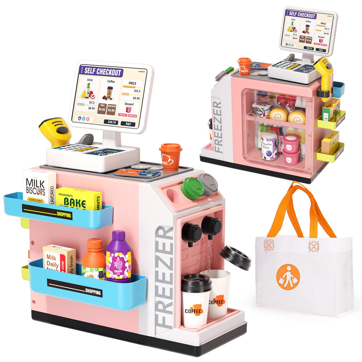 Jovow 48-piece cash register pink setup for imaginative play with water outlet.