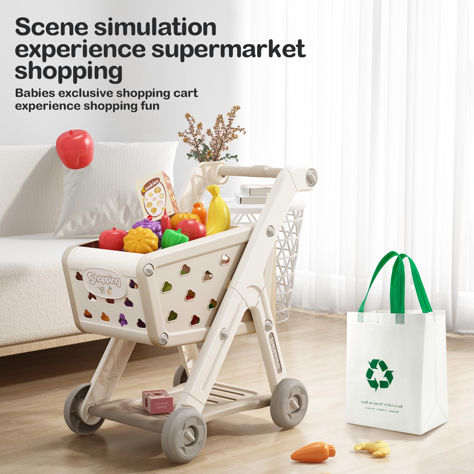 Jovow child pushes the cart for active, independent shopping fun.
