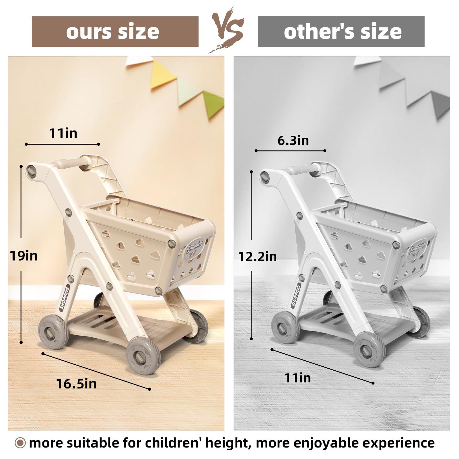 Jovow shopping cart with rounded edges protects little hands.