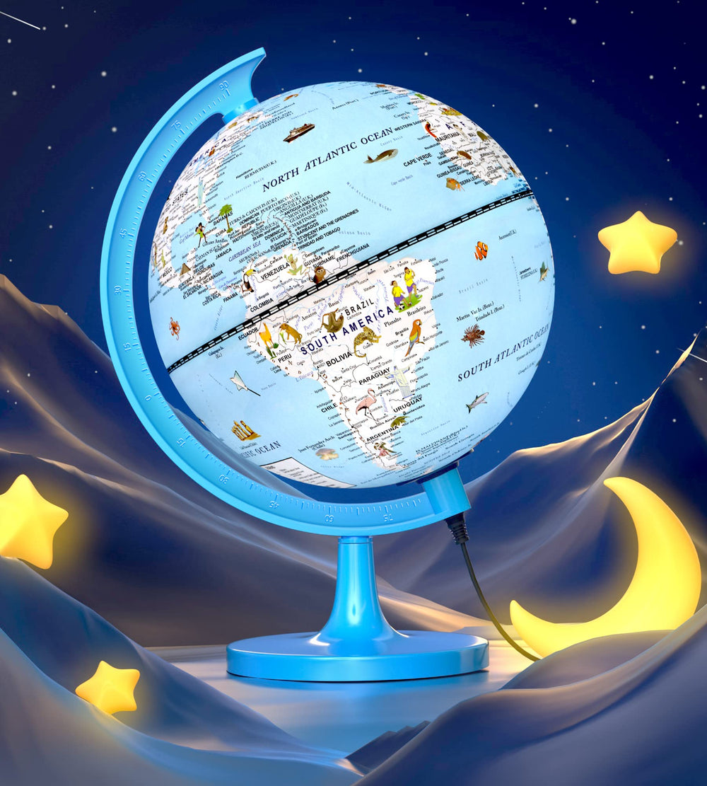JOWHOL 8-Inch Illuminated Globe on a desk offers bright, engaging geography learning.