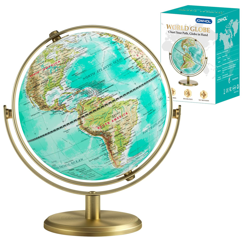 JOWHOL 8-inch world globe in turquoise for chic study decor and learning.