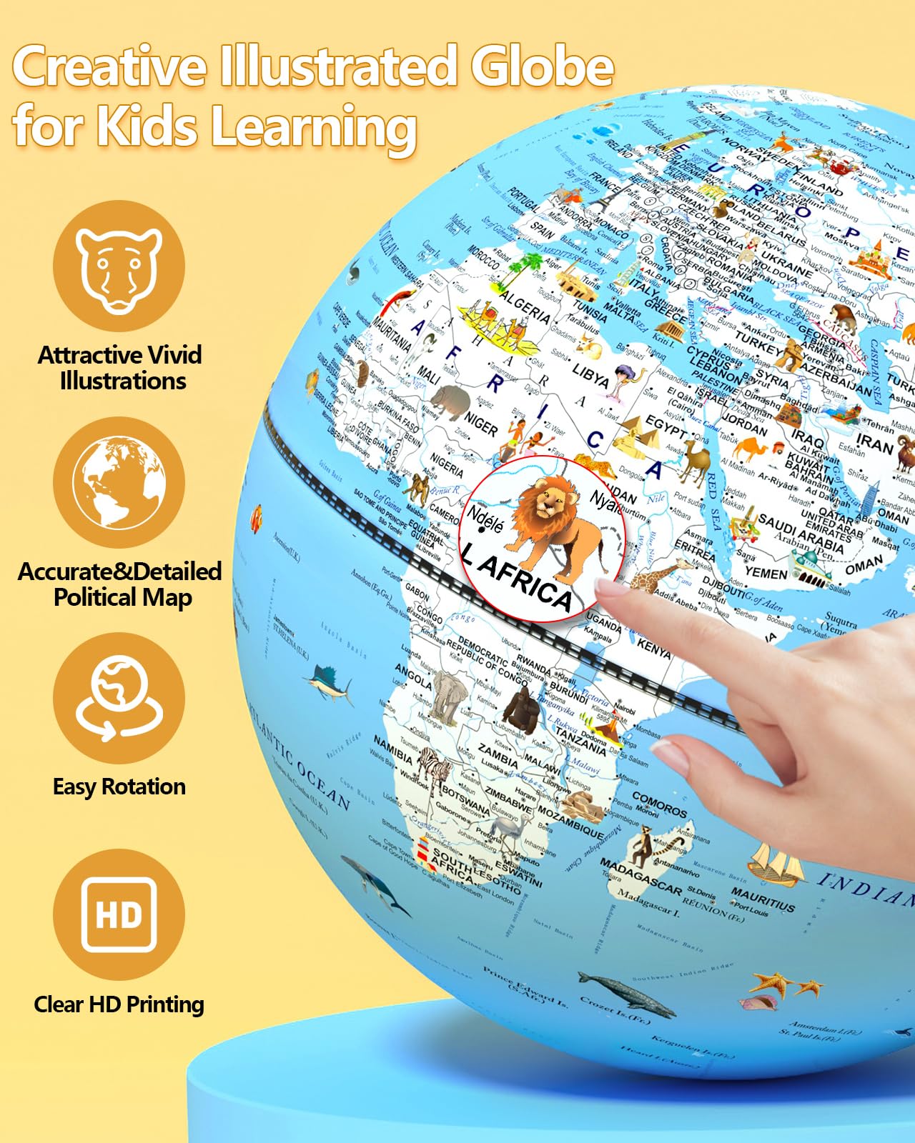 JOWHOL animal illustrations globe featuring vibrant wildlife for memory aid.