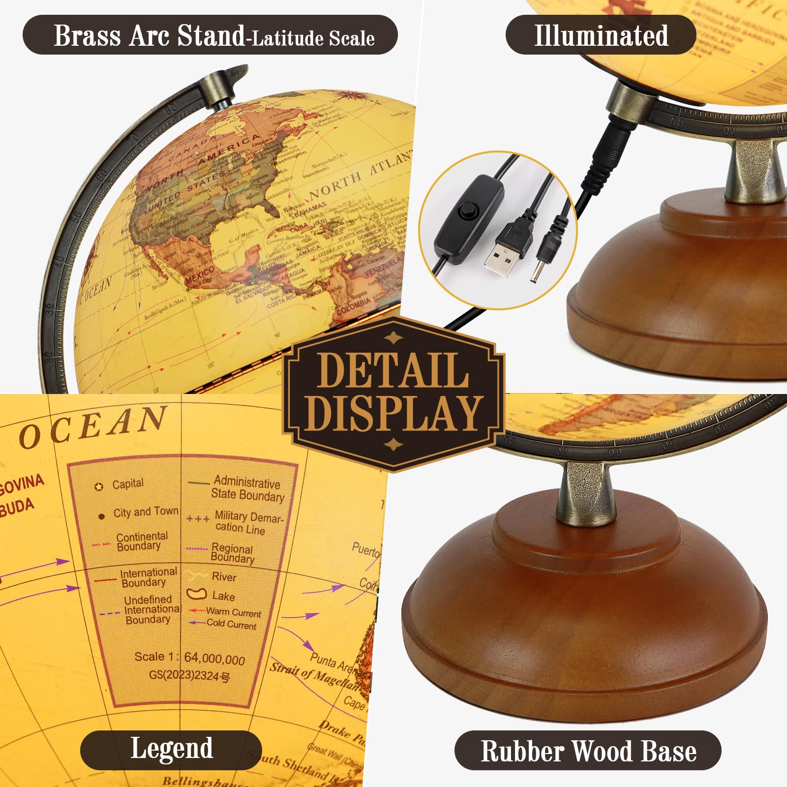 JOWHOL clear-map globe offers readable geographic detail for learning.