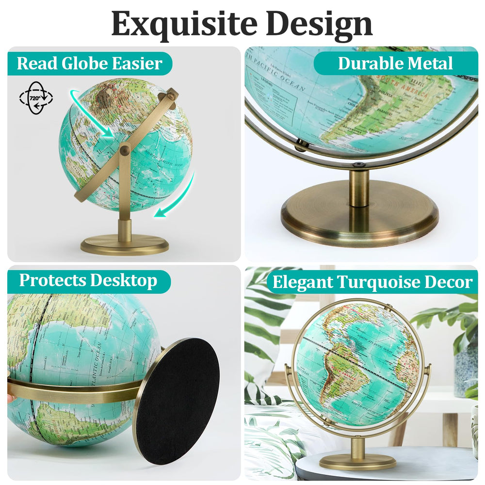 JOWHOL high-definition map print on globe for clear labels.
