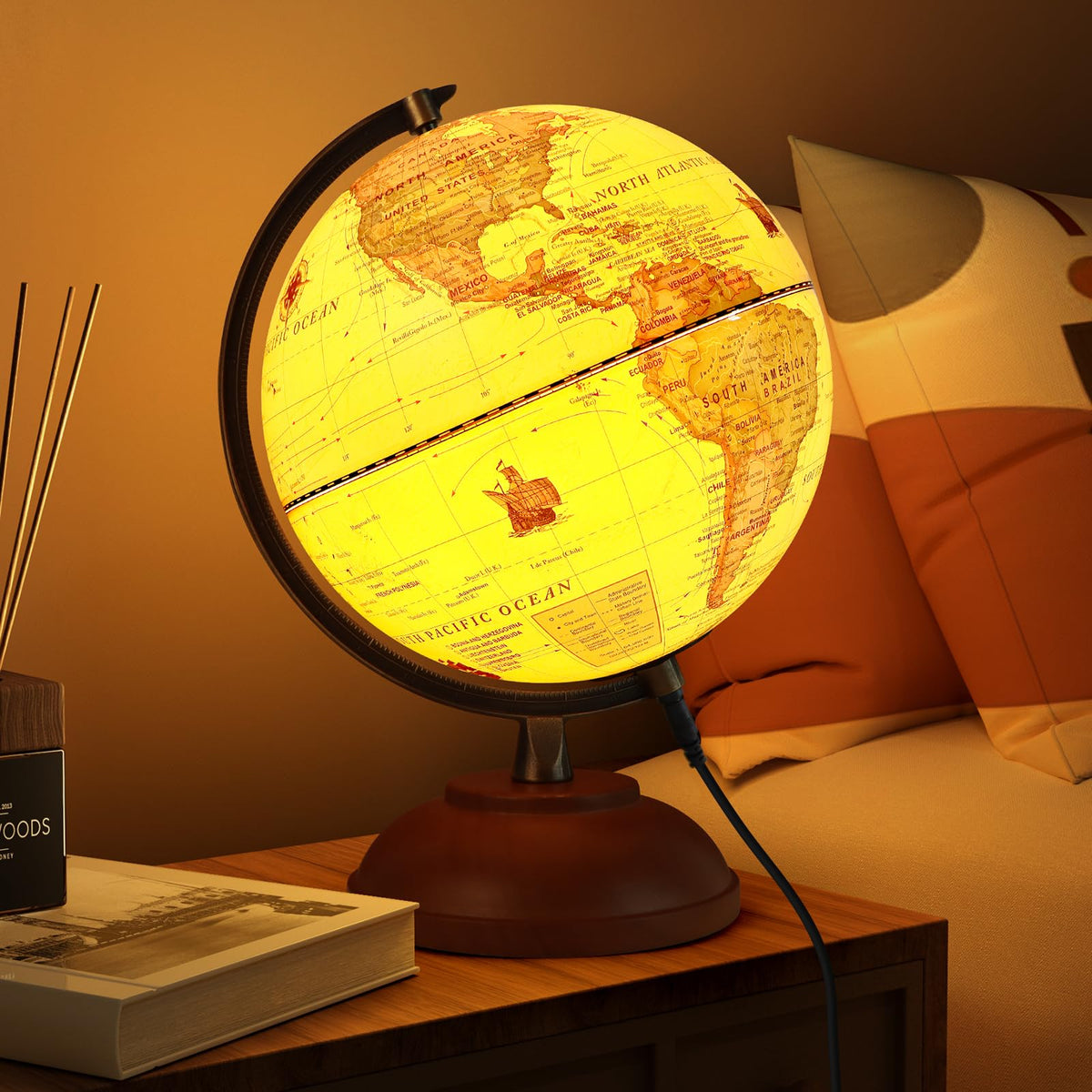 JOWHOL illuminated world globe 8inch for night study and display.