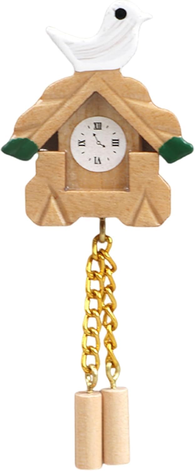 Jowxsx miniature wooden clock wall for realistic 1/12-scale dollhouse displays.