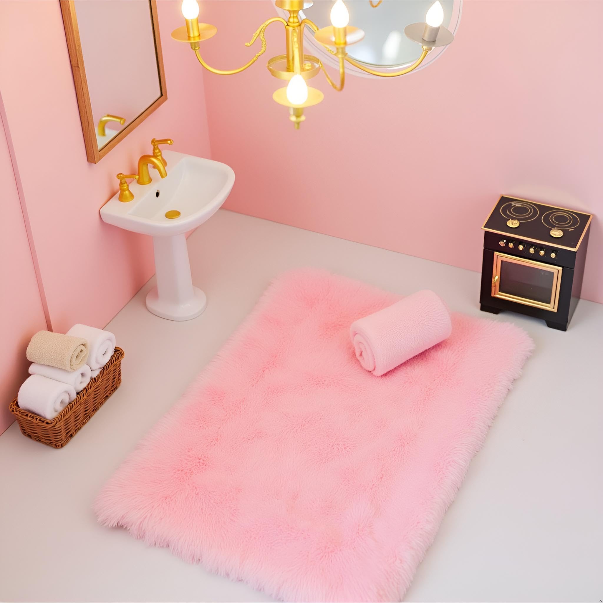 Jowxsx pink dollhouse carpet lightweight design for easy placement.