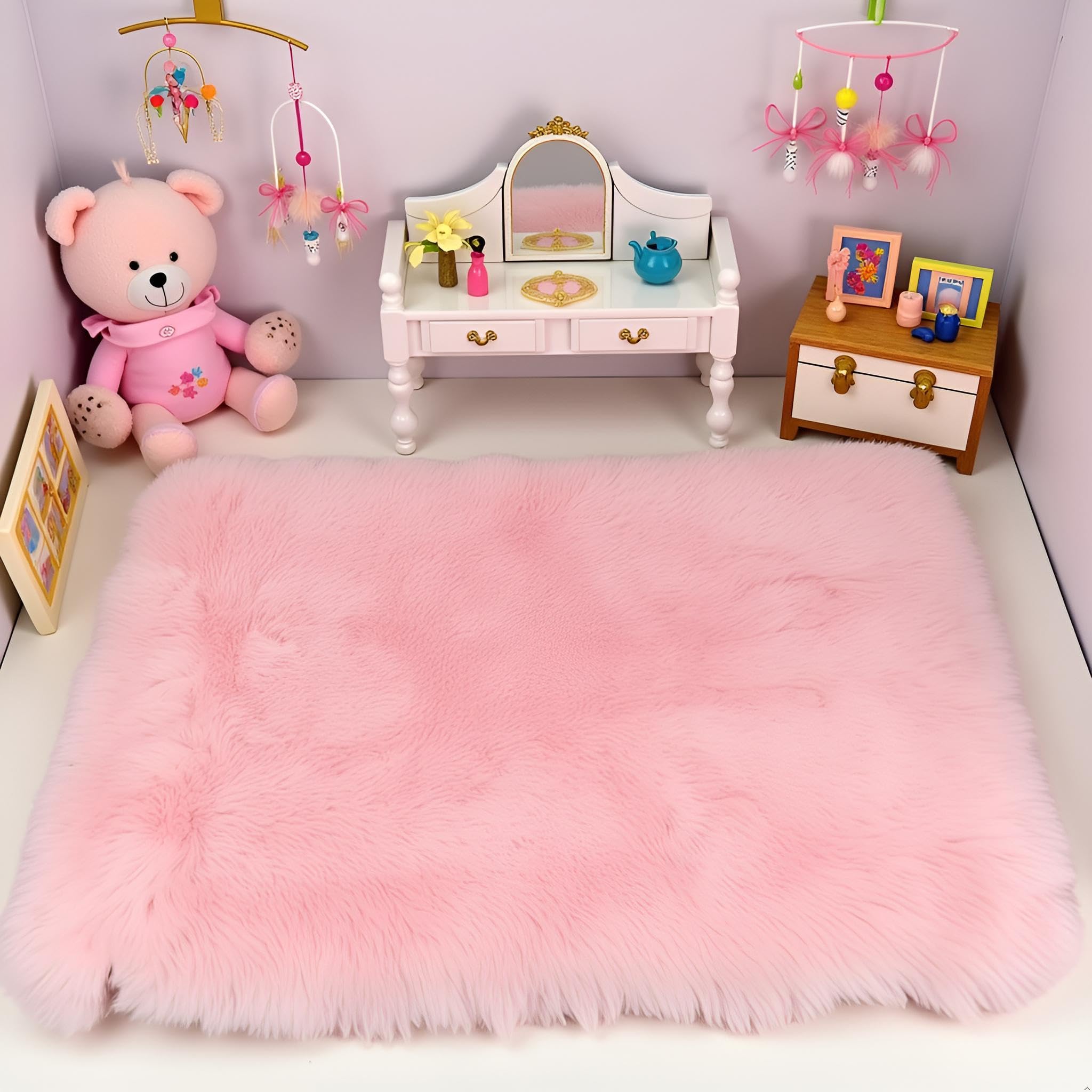 Jowxsx pink dollhouse carpet texture detail emphasizes plush feel.