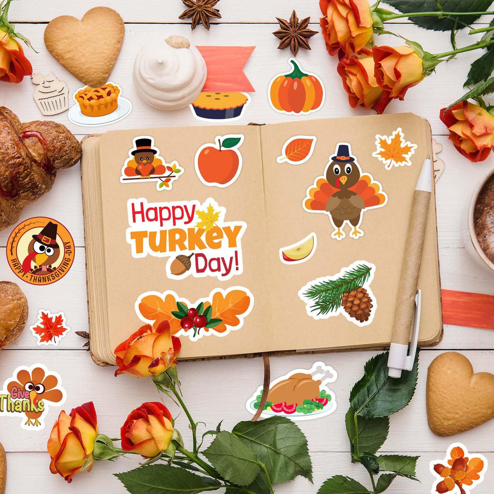 Joy Bang fall-themed stickers brighten gifts, favors, and card exchanges.