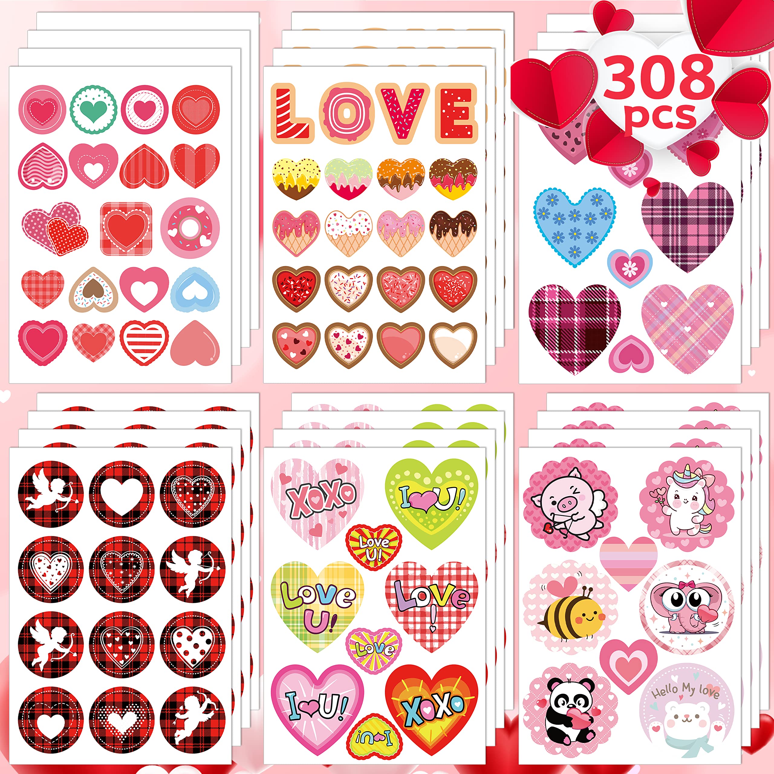 Joy Bang Valentines stickers sheet with 24 sheets and six styles for gifting and crafts