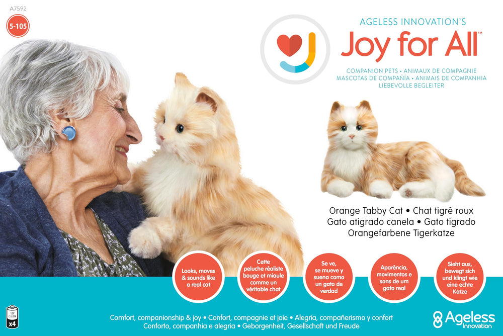JOY FOR ALL Companion Cat sensor reaction close-up demonstrates interactive petting and lifelike cues.