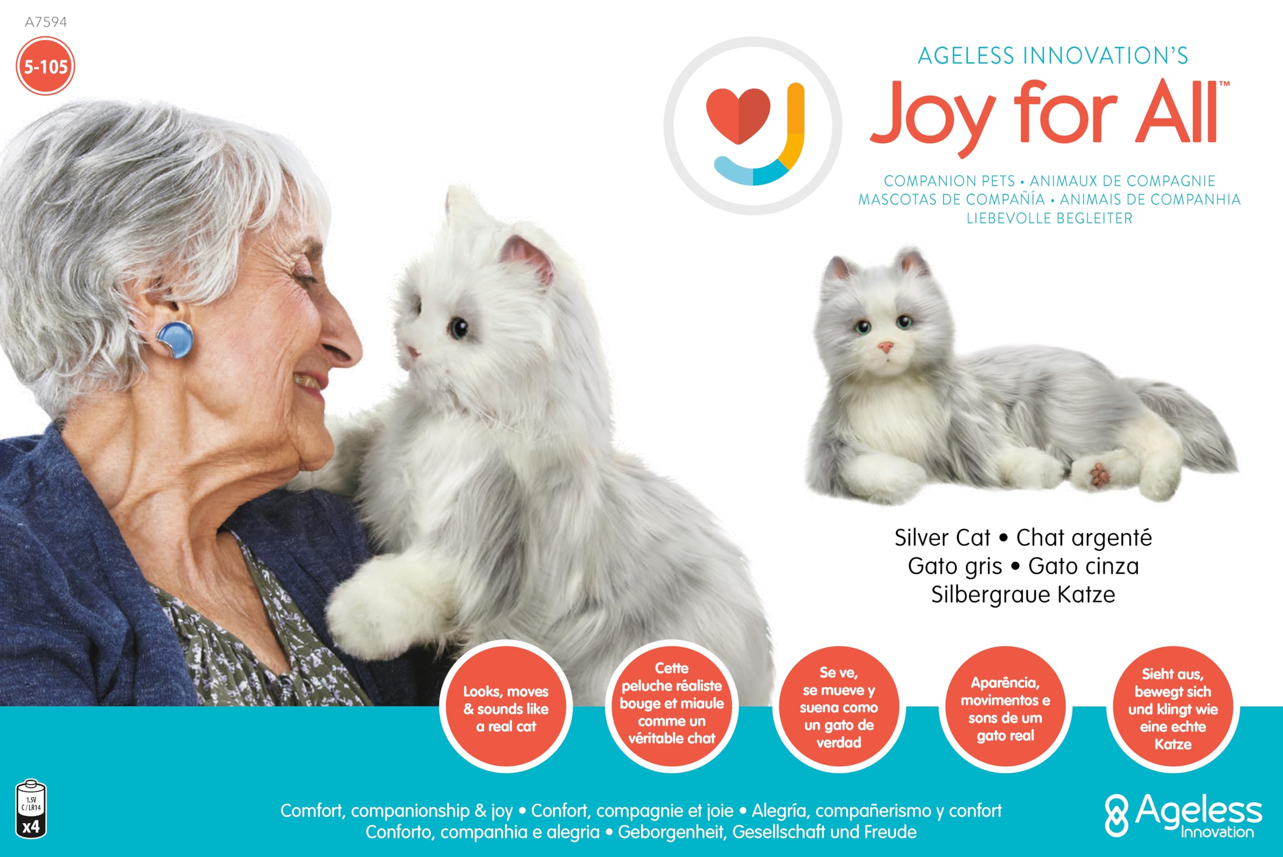 Joy For All Companion Cat realistic meow and purr closeup, engaging sensory feedback for elderly users