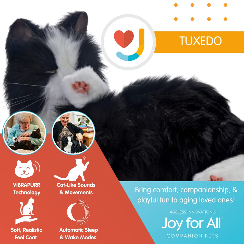 Joy For All Companion Cat tuxedo calm moment aiding relaxing routines.